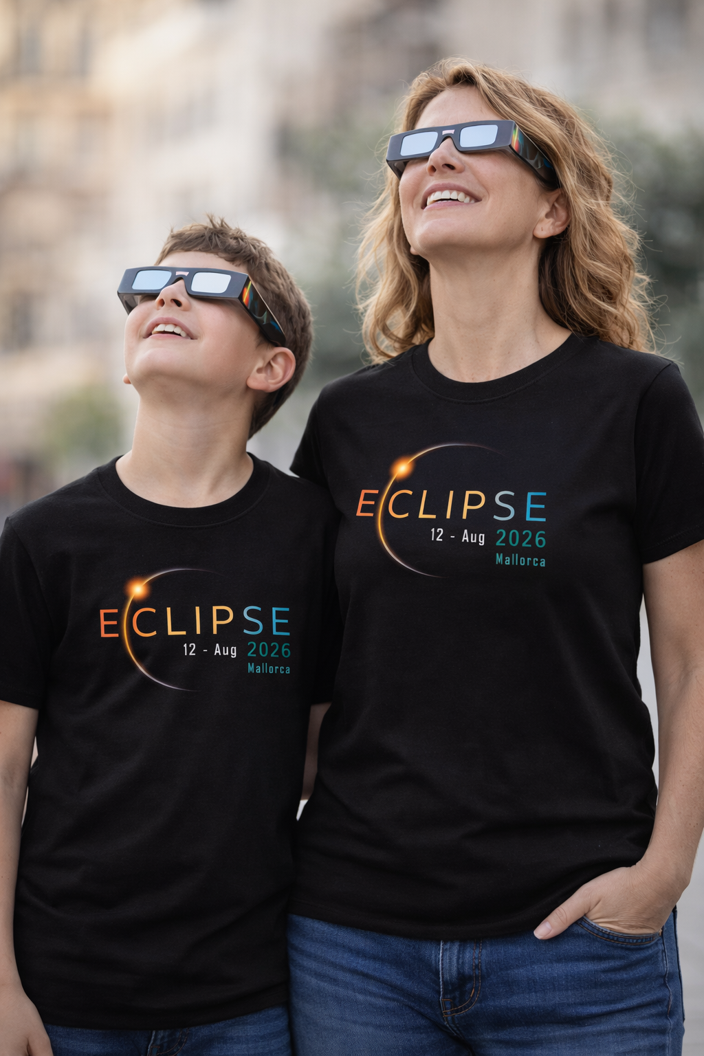 Eclipse t-shirt worn by family