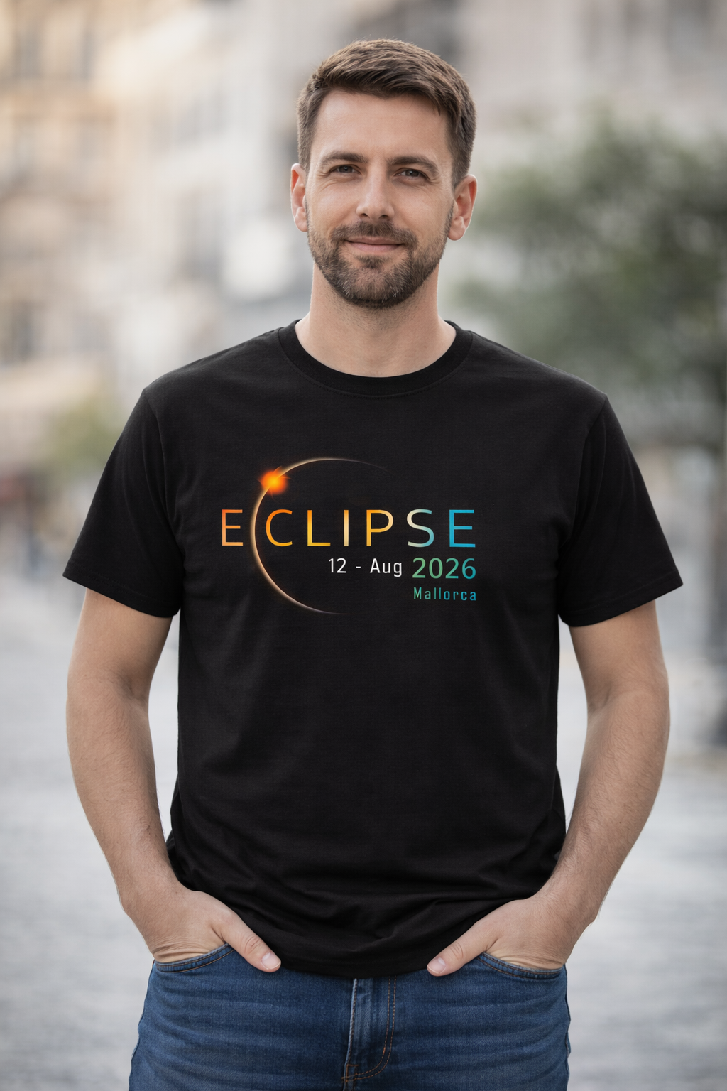 Eclipse t-shirt worn by man